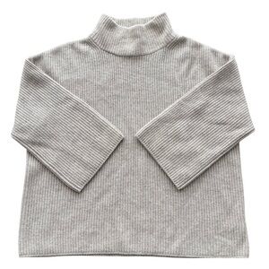 100% Cashmere Rachel Zoe Ribbed Mock Neck Bell Sleeve Sweater Oatmeal Large